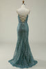 Załaduj obraz do przeglądarki galerii, Syrena Cienkich Ramiączkach Zielona Długa Sukienka Na Studniówkę Z Dzielonym Przodem