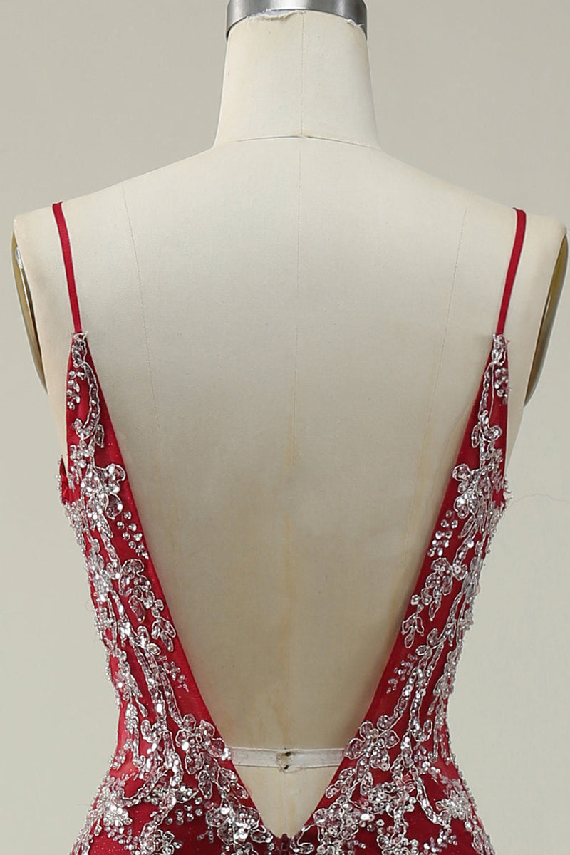 Załaduj obraz do przeglądarki galerii, Syrena Cienkich Ramiączkach Bordowa Długa Sukienka Na Studniówkę Z Brązowaniem