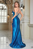 Załaduj obraz do przeglądarki galerii, Błyszczący Niebieski Gorset Długa Sukienki Wieczorowe Z Rozcięciem